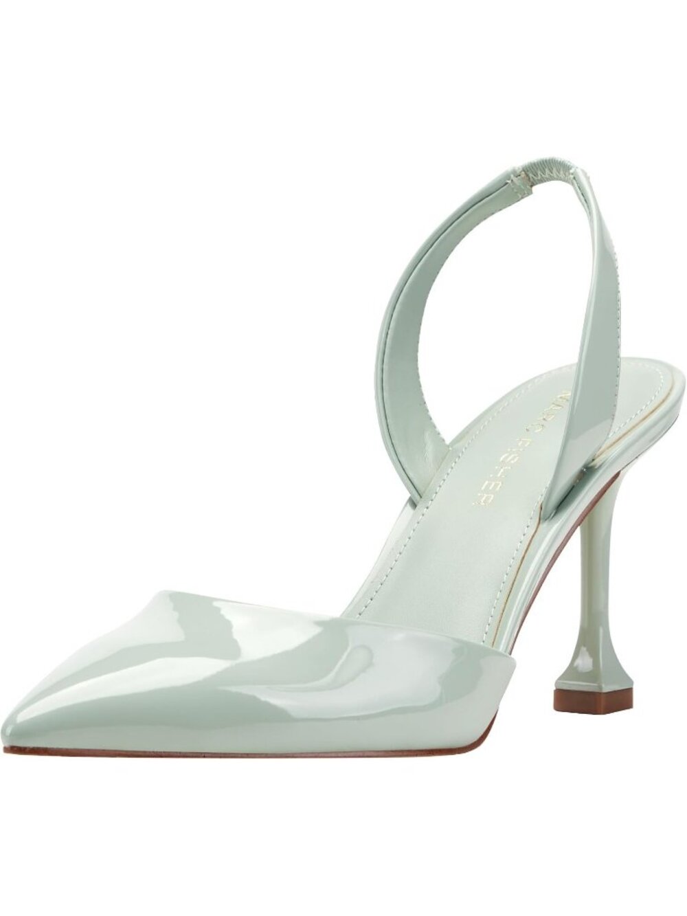 Women Light Green Patent Pull On Pointy Toe Hadya Pumps High Tapered Heels Shoes